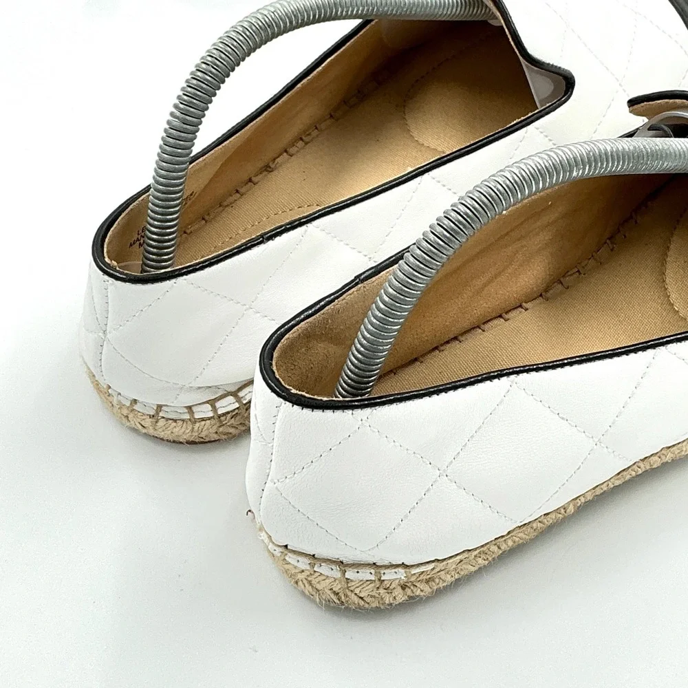 Talbots Size 9.5 White Quilted Leather Espadrille Loafers Black Cap Toe